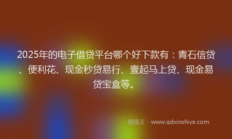 2025年的电子借贷平台哪个好下款有：青石信贷、便利花、现金秒贷易行、壹起马上贷、现金易贷宝盒等。