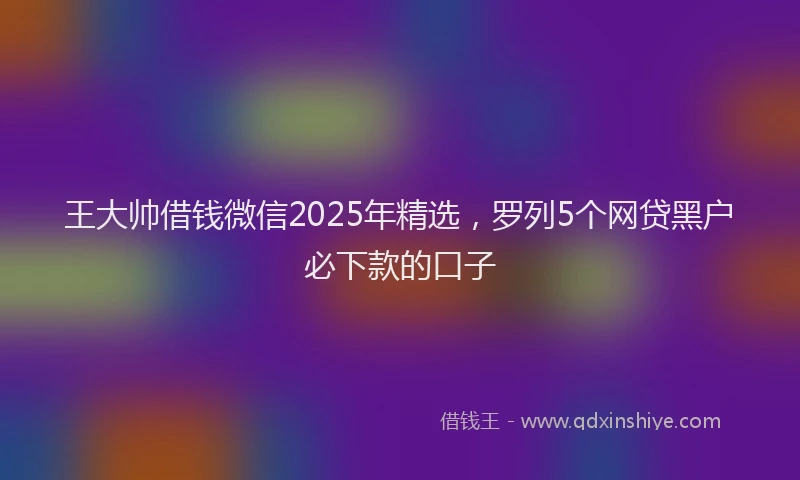 王大帅借钱微信2025年精选，罗列5个网贷黑户必下款的口子