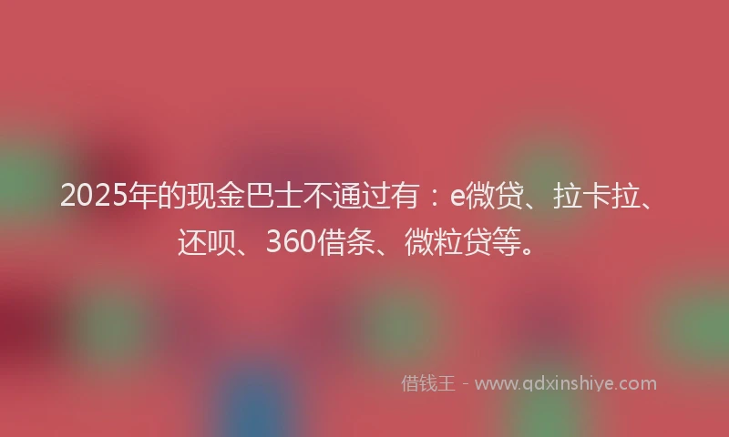 2025年的现金巴士不通过有：e微贷、拉卡拉、还呗、360借条、微粒贷等。