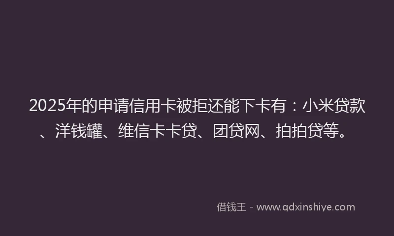 2025年的申请信用卡被拒还能下卡有：小米贷款、洋钱罐、维信卡卡贷、团贷网、拍拍贷等。