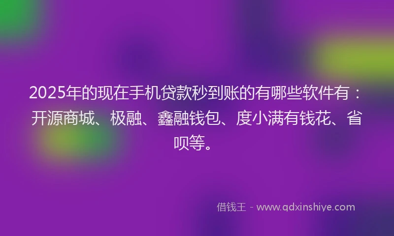 2025年的现在手机贷款秒到账的有哪些软件有：开源商城、极融、鑫融钱包、度小满有钱花、省呗等。