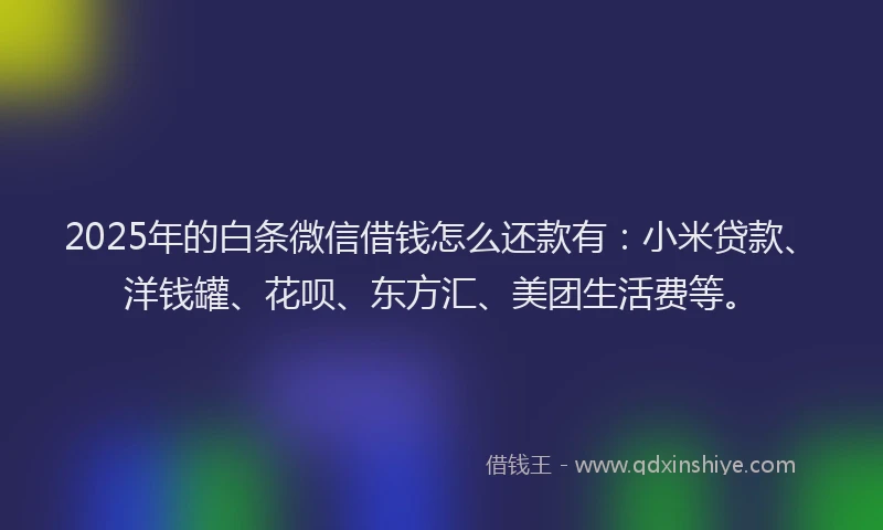 2025年的白条微信借钱怎么还款有：小米贷款、洋钱罐、花呗、东方汇、美团生活费等。