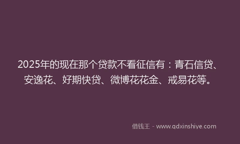 2025年的现在那个贷款不看征信有：青石信贷、安逸花、好期快贷、微博花花金、戒易花等。