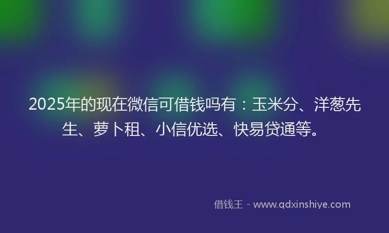2025年的现在微信可借钱吗有：玉米分、洋葱先生、萝卜租、小信优选、快易贷通等。