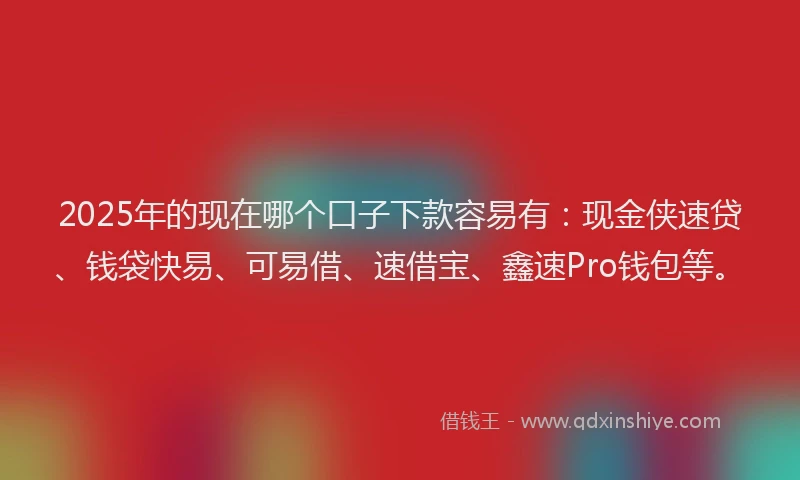 2025年的现在哪个口子下款容易有：现金侠速贷、钱袋快易、可易借、速借宝、鑫速Pro钱包等。