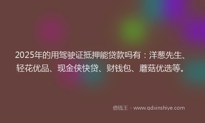 2025年的用驾驶证抵押能贷款吗有：洋葱先生、轻花优品、现金侠快贷、财钱包、蘑菇优选等。