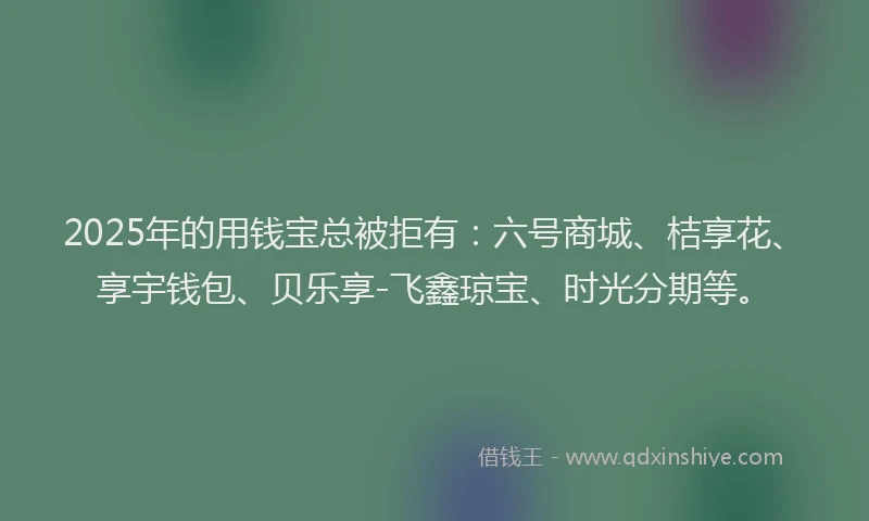 2025年的用钱宝总被拒有：六号商城、桔享花、享宇钱包、贝乐享-飞鑫琼宝、时光分期等。