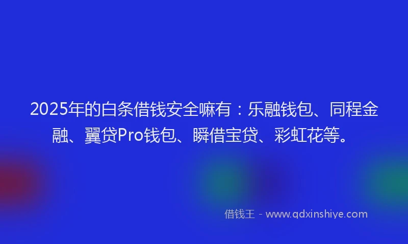 2025年的白条借钱安全嘛有：乐融钱包、同程金融、翼贷Pro钱包、瞬借宝贷、彩虹花等。