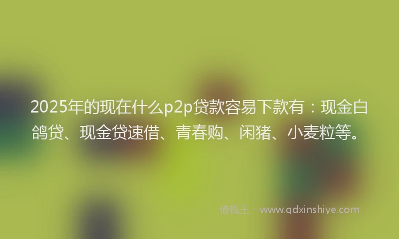 2025年的现在什么p2p贷款容易下款有：现金白鸽贷、现金贷速借、青春购、闲猪、小麦粒等。