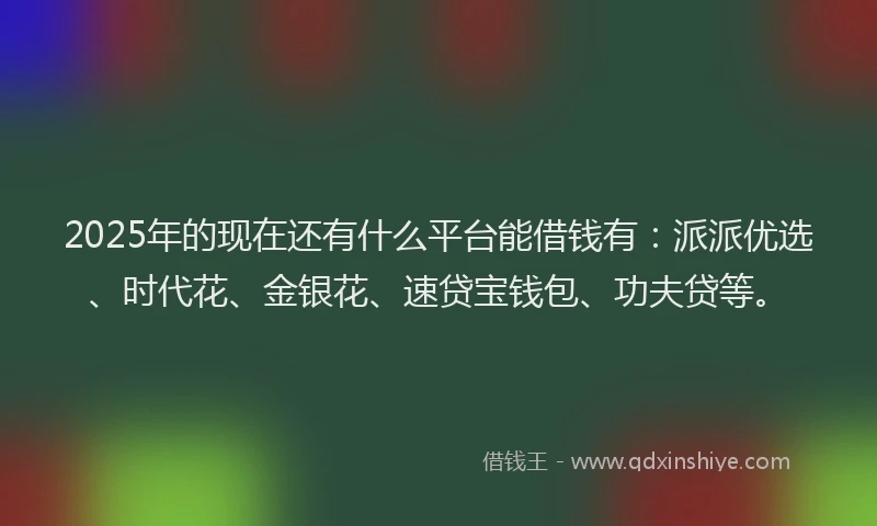 2025年的现在还有什么平台能借钱有：派派优选、时代花、金银花、速贷宝钱包、功夫贷等。