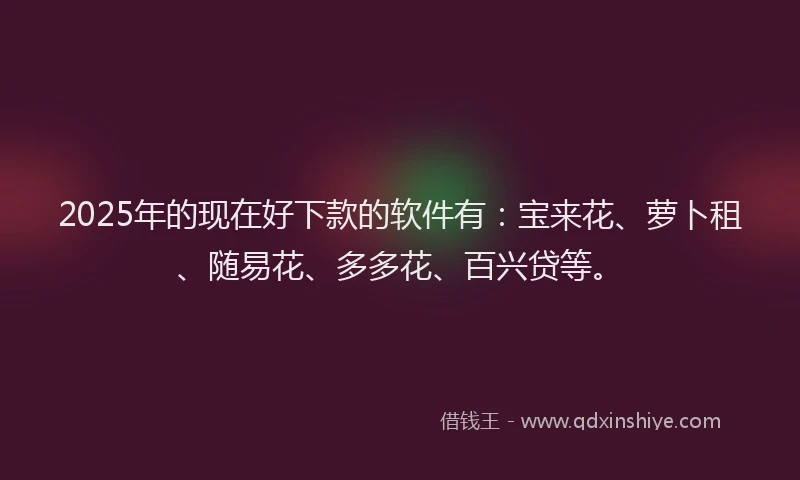 2025年的现在好下款的软件有：宝来花、萝卜租、随易花、多多花、百兴贷等。