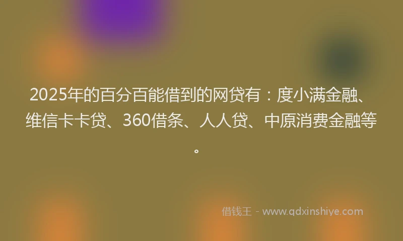 2025年的百分百能借到的网贷有：度小满金融、维信卡卡贷、360借条、人人贷、中原消费金融等。