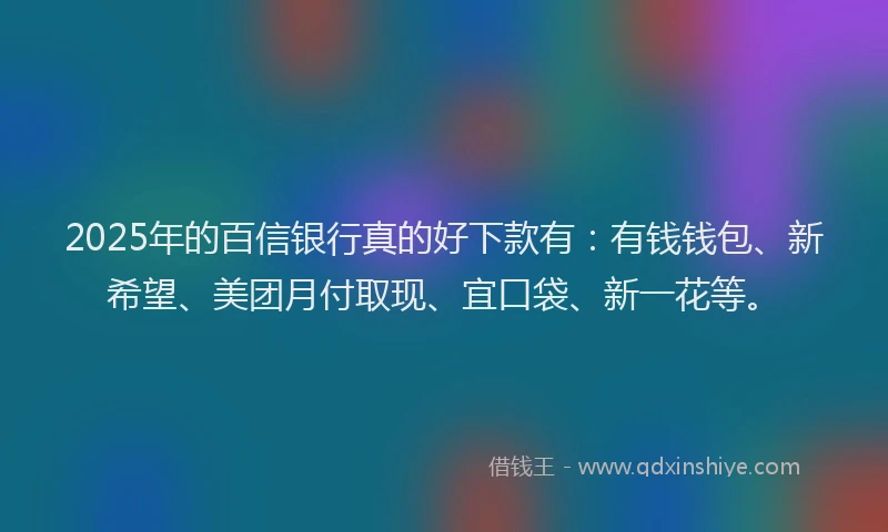 2025年的百信银行真的好下款有：有钱钱包、新希望、美团月付取现、宜口袋、新一花等。