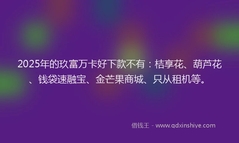 2025年的玖富万卡好下款不有：桔享花、葫芦花、钱袋速融宝、金芒果商城、只从租机等。