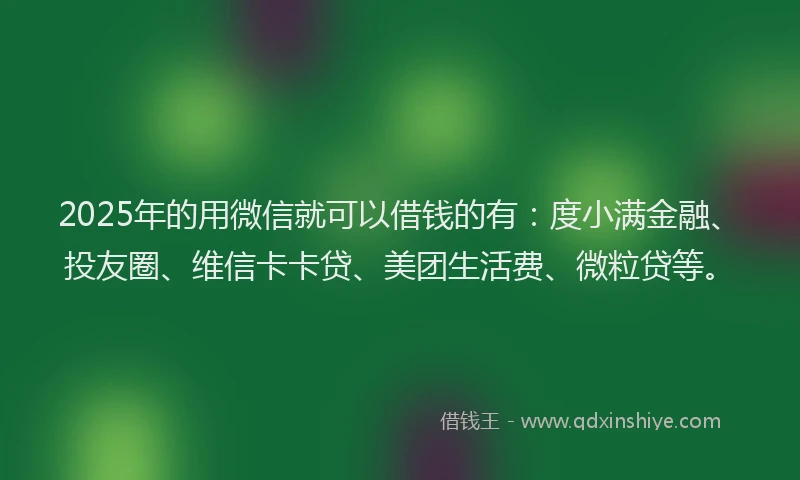 2025年的用微信就可以借钱的有：度小满金融、投友圈、维信卡卡贷、美团生活费、微粒贷等。
