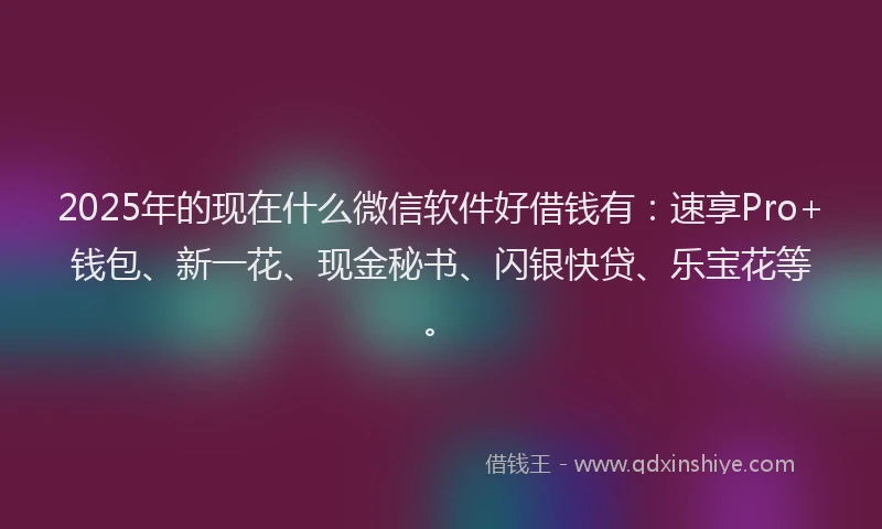 2025年的现在什么微信软件好借钱有：速享Pro+钱包、新一花、现金秘书、闪银快贷、乐宝花等。