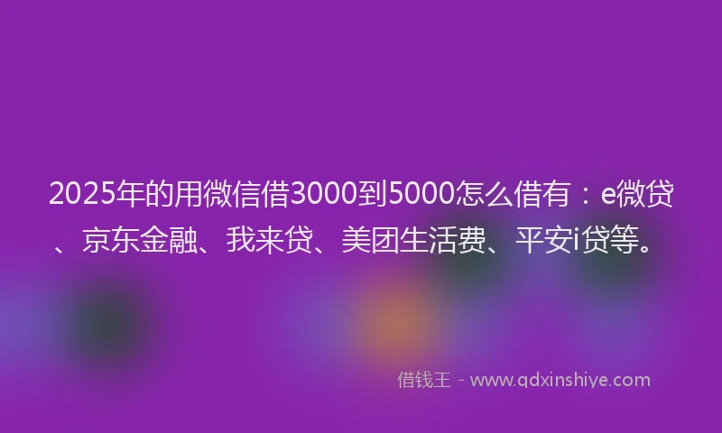 2025年的用微信借3000到5000怎么借有：e微贷、京东金融、我来贷、美团生活费、平安i贷等。
