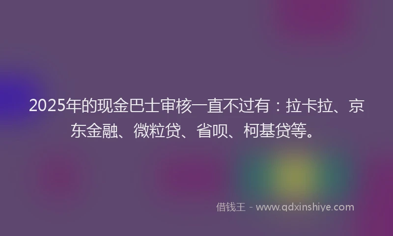 2025年的现金巴士审核一直不过有：拉卡拉、京东金融、微粒贷、省呗、柯基贷等。