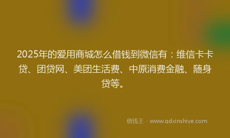 2025年的爱用商城怎么借钱到微信有：维信卡卡贷、团贷网、美团生活费、中原消费金融、随身贷等。