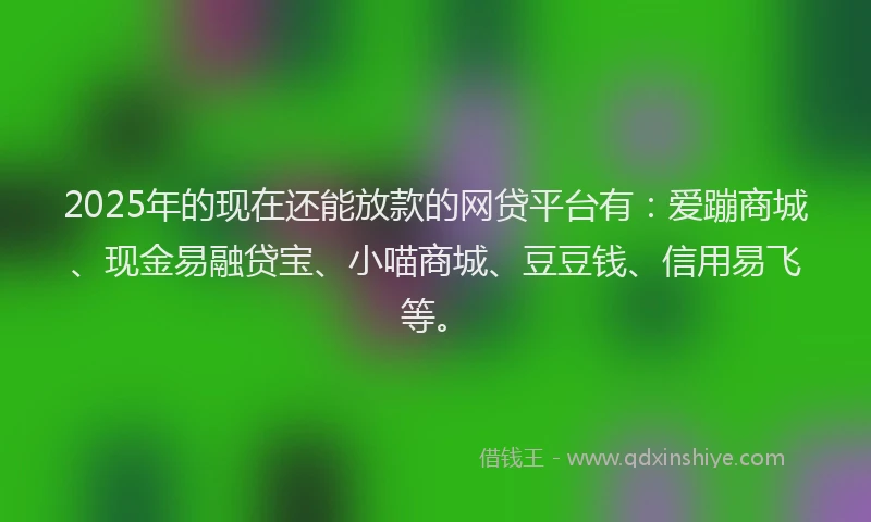 2025年的现在还能放款的网贷平台有：爱蹦商城、现金易融贷宝、小喵商城、豆豆钱、信用易飞等。