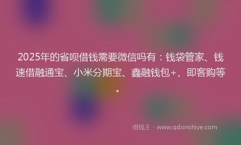 2025年的省呗借钱需要微信吗有：钱袋管家、钱速借融通宝、小米分期宝、鑫融钱包+、即客购等。