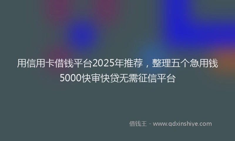 用信用卡借钱平台2025年推荐，整理五个急用钱5000快审快贷无需征信平台