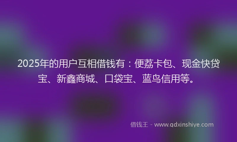 2025年的用户互相借钱有：便荔卡包、现金快贷宝、新鑫商城、口袋宝、蓝鸟信用等。