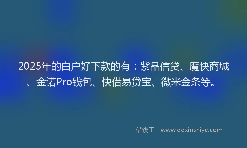 2025年的白户好下款的有：紫晶信贷、魔快商城、金诺Pro钱包、快借易贷宝、微米金条等。