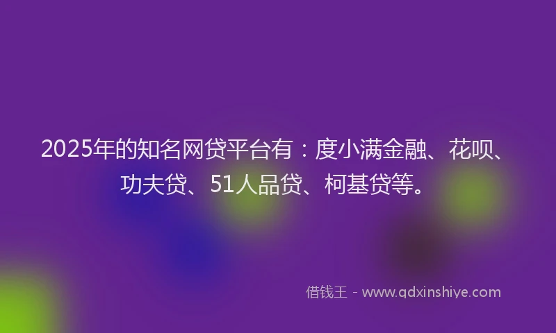 2025年的知名网贷平台有：度小满金融、花呗、功夫贷、51人品贷、柯基贷等。