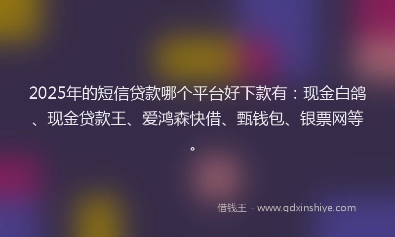 2025年的短信贷款哪个平台好下款有：现金白鸽、现金贷款王、爱鸿森快借、甄钱包、银票网等。