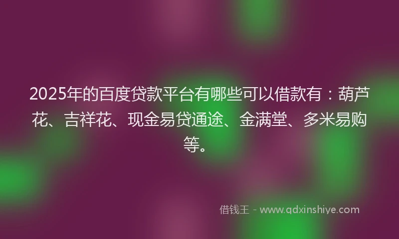 2025年的百度贷款平台有哪些可以借款有：葫芦花、吉祥花、现金易贷通途、金满堂、多米易购等。