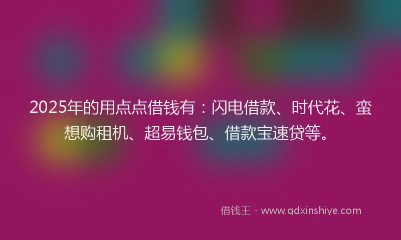 2025年的用点点借钱有：闪电借款、时代花、蛮想购租机、超易钱包、借款宝速贷等。