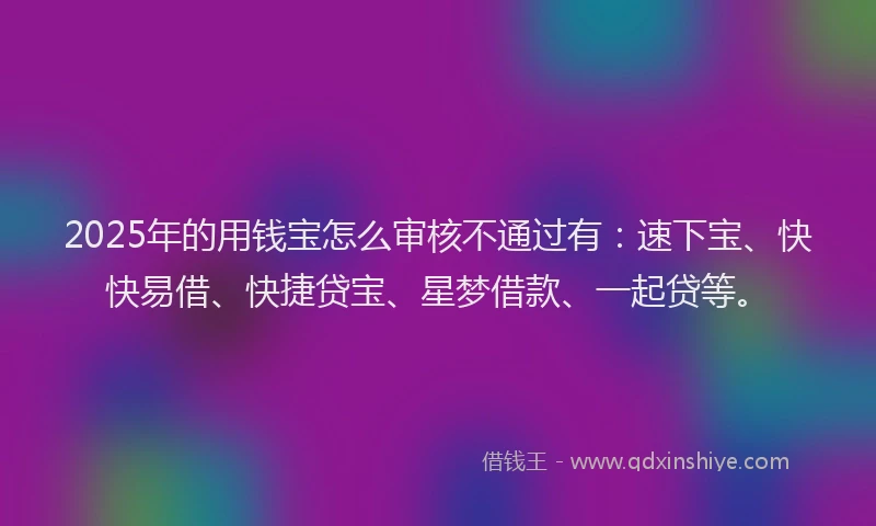 2025年的用钱宝怎么审核不通过有：速下宝、快快易借、快捷贷宝、星梦借款、一起贷等。