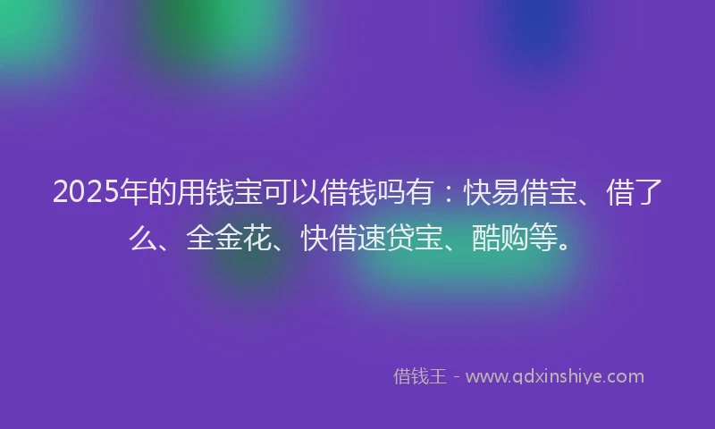 2025年的用钱宝可以借钱吗有：快易借宝、借了么、全金花、快借速贷宝、酷购等。