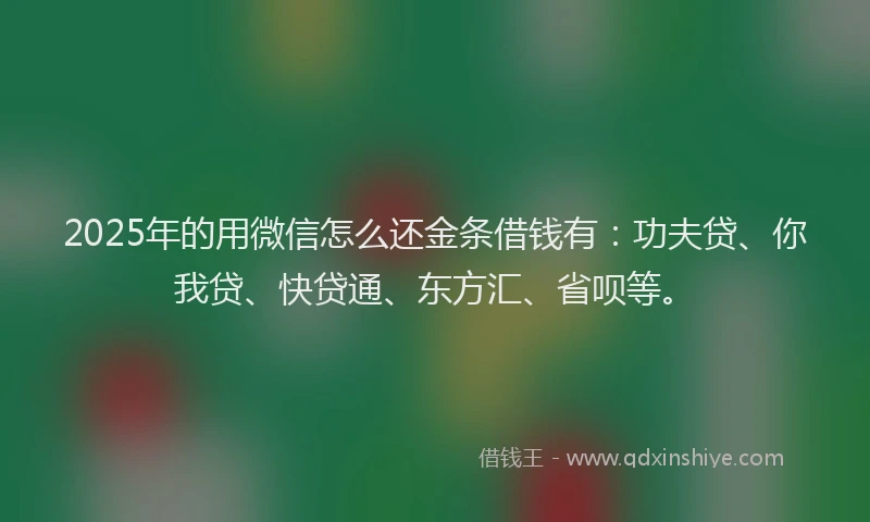 2025年的用微信怎么还金条借钱有：功夫贷、你我贷、快贷通、东方汇、省呗等。