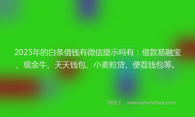 2025年的白条借钱有微信提示吗有：借款易融宝、现金牛、天天钱包、小麦粒贷、便荔钱包等。