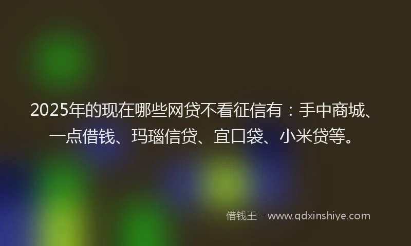 2025年的现在哪些网贷不看征信有：手中商城、一点借钱、玛瑙信贷、宜口袋、小米贷等。