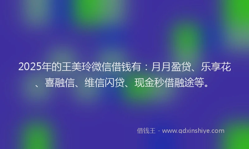 2025年的王美玲微信借钱有：月月盈贷、乐享花、喜融信、维信闪贷、现金秒借融途等。