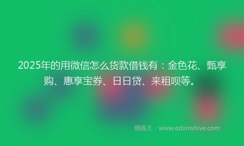 2025年的用微信怎么货款借钱有：金色花、甄享购、惠享宝券、日日贷、来租呗等。