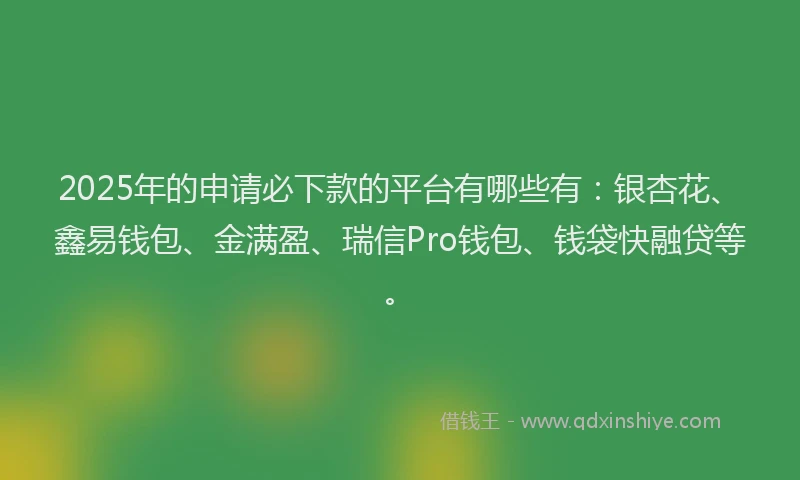 2025年的申请必下款的平台有哪些有：银杏花、鑫易钱包、金满盈、瑞信Pro钱包、钱袋快融贷等。