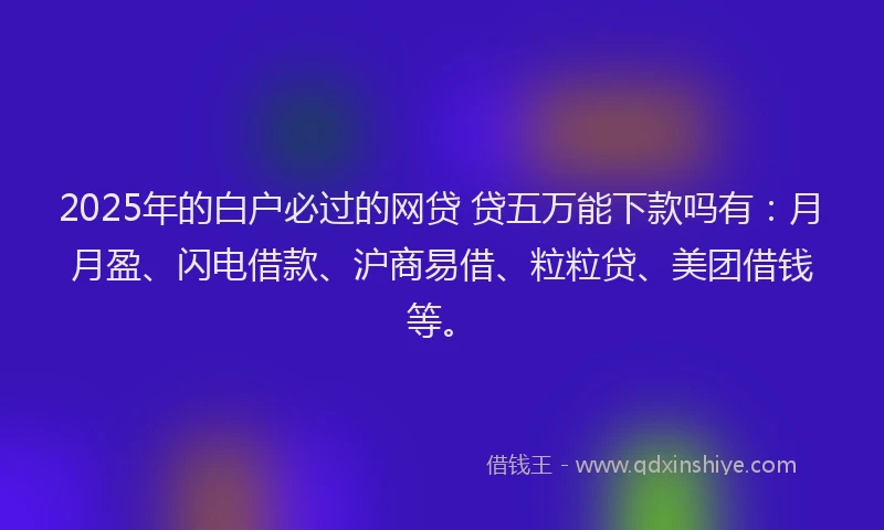 2025年的白户必过的网贷 贷五万能下款吗有：月月盈、闪电借款、沪商易借、粒粒贷、美团借钱等。