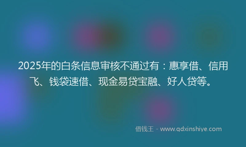2025年的白条信息审核不通过有：惠享借、信用飞、钱袋速借、现金易贷宝融、好人贷等。