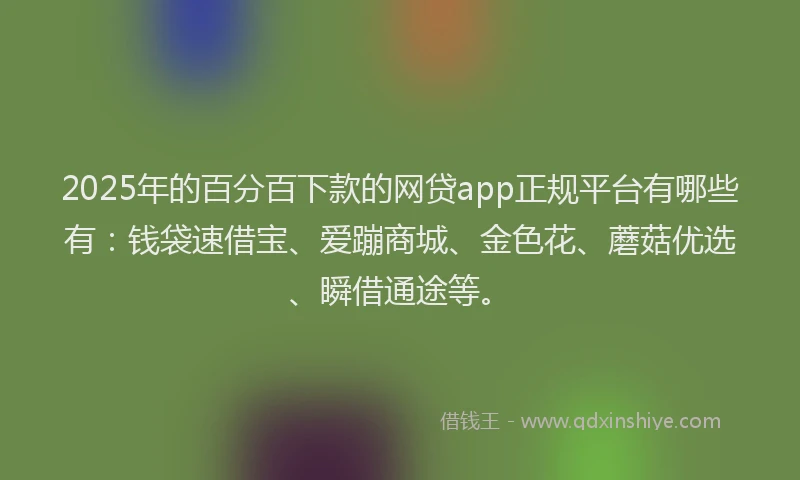 2025年的百分百下款的网贷app正规平台有哪些有：钱袋速借宝、爱蹦商城、金色花、蘑菇优选、瞬借通途等。