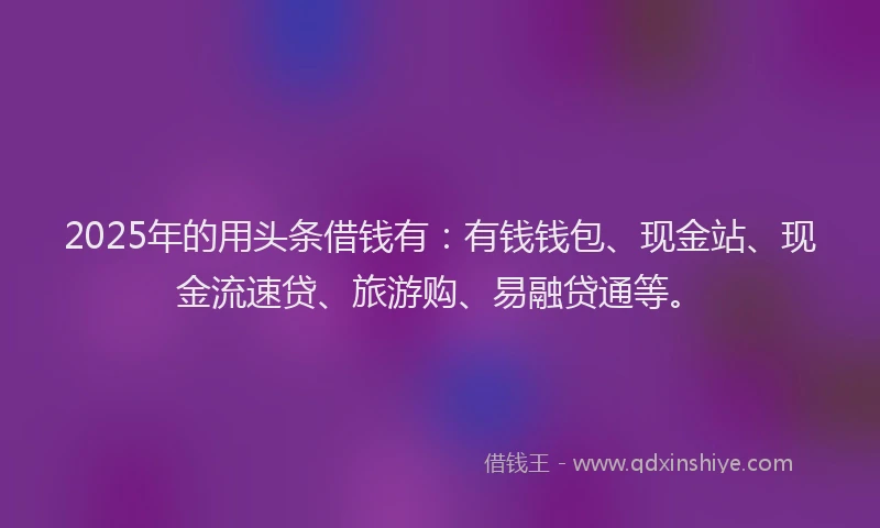2025年的用头条借钱有：有钱钱包、现金站、现金流速贷、旅游购、易融贷通等。