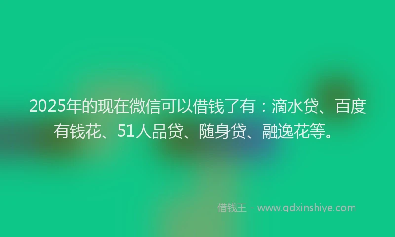 2025年的现在微信可以借钱了有：滴水贷、百度有钱花、51人品贷、随身贷、融逸花等。