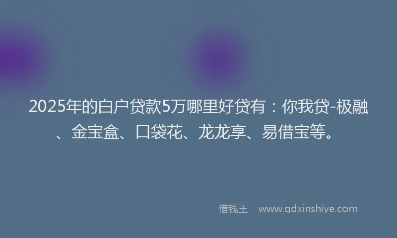2025年的白户贷款5万哪里好贷有：你我贷-极融、金宝盒、口袋花、龙龙享、易借宝等。