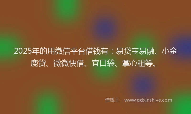 2025年的用微信平台借钱有：易贷宝易融、小金鹿贷、微微快借、宜口袋、掌心租等。