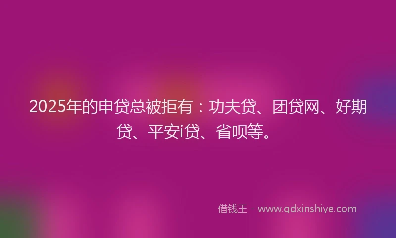 2025年的申贷总被拒有：功夫贷、团贷网、好期贷、平安i贷、省呗等。