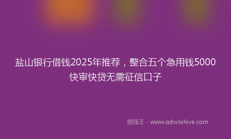 盐山银行借钱2025年推荐，整合五个急用钱5000快审快贷无需征信口子