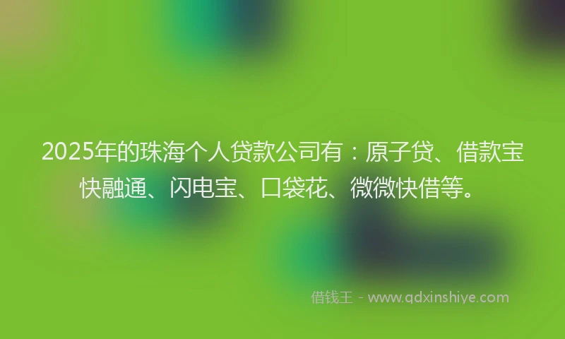 2025年的珠海个人贷款公司有：原子贷、借款宝快融通、闪电宝、口袋花、微微快借等。